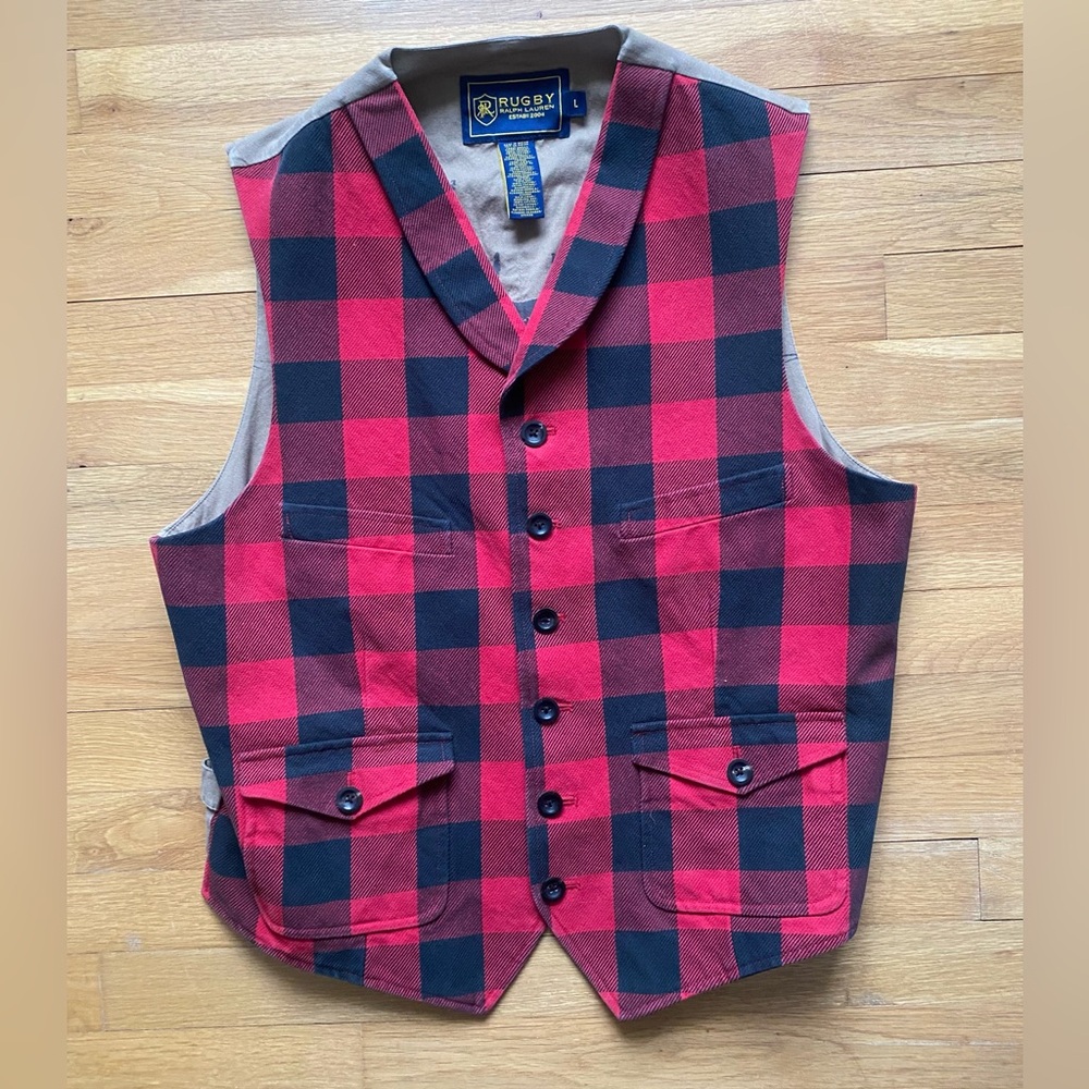 RUGBY-Ralph Lauren Red and Black Checkered Vest